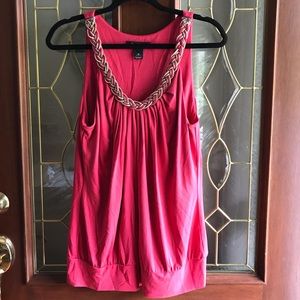 WHBM Braided Metal Detail Neckline Ruched Stretchy Top Size Medium Y2K